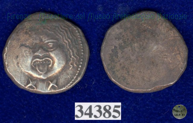 Testa di Metus / senza tipo (HN Italy 152) 400 a.C. (Pupluna)