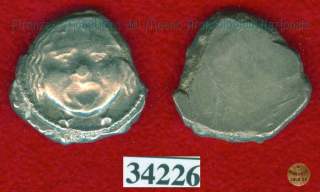 Testa di Metus / senza tipo (HN Italy 152) 400 a.C. (Pupluna)