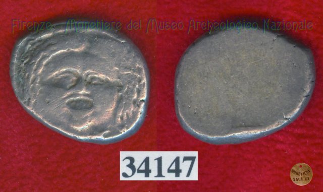 Testa di Metus / senza tipo (HN Italy 152) 400 a.C. (Pupluna)