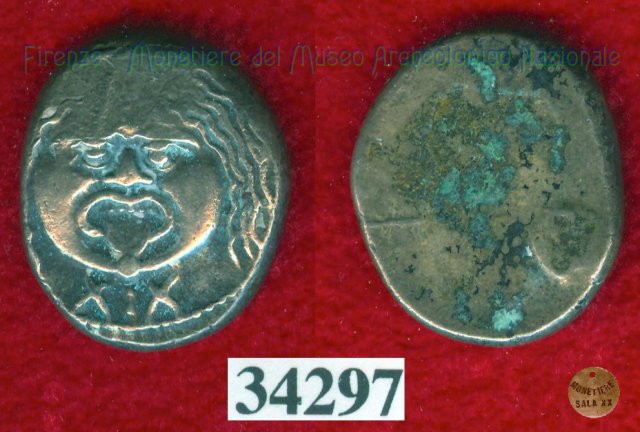 Testa di Metus / senza tipo (HN Italy 152) 400 a.C. (Pupluna)