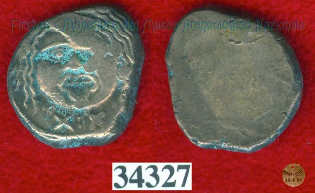 Testa di Metus / senza tipo (HN Italy 152) 400 a.C. (Pupluna)