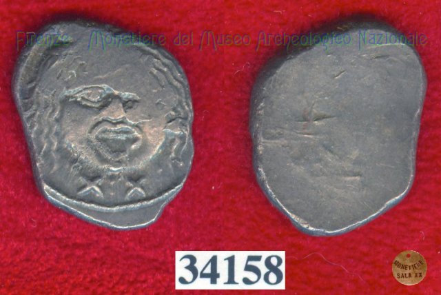 Testa di Metus / senza tipo (HN Italy 152) 400 a.C. (Pupluna)