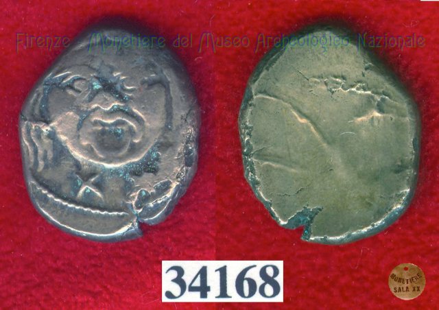 Testa di Metus / senza tipo (HN Italy 152) 400 a.C. (Pupluna)