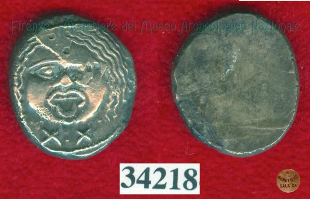 Testa di Metus / senza tipo (HN Italy 152) 400 a.C. (Pupluna)