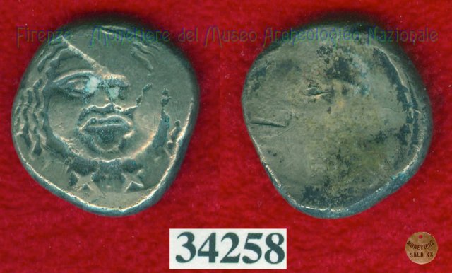 Testa di Metus / senza tipo (HN Italy 152) 400 a.C. (Pupluna)