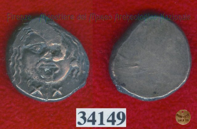 Testa di Metus / senza tipo (HN Italy 152) 400 a.C. (Pupluna)