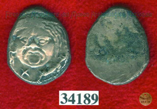 Testa di Metus / senza tipo (HN Italy 152) 400 a.C. (Pupluna)