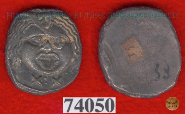 Testa di Metus / senza tipo (HN Italy 152) 400 a.C. (Pupluna)