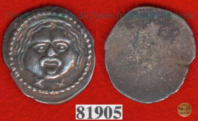 Testa di Metus / senza tipo (HN Italy 152) 400 a.C. (Pupluna)