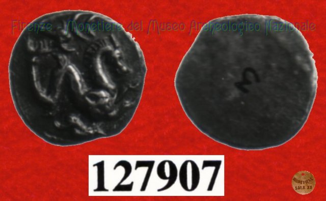 Ippocampo tra delfini/Senza tipo (HN Italy, 98) 300-275 a.C. (Luca)