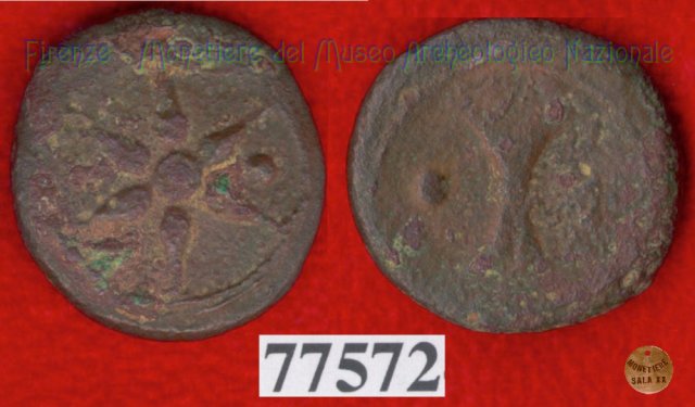 Ruota a 6 raggi / Bipenne - (?) (HN Italy 59) 299-200 a.C. (Etruria Sett. Interna)