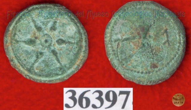 Ruota a 6 raggi / Bipenne - digamma (HN Italy 61) 299-200 a.C. (Etruria Sett. Interna)